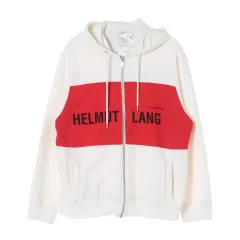 XL ヘルムート・ラング アイボリー レッド バイカラー ロゴ フード ジップアップのサムネイル