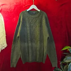ビームス (BEAMS) パターン ブロック オリーブ カーキ ケーブル編み ニット L