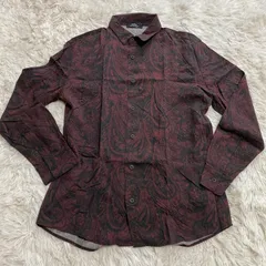 Bershka 総柄シャツ 長袖 ペイズリー ダークカラー 海外古着　メンズのサムネイル