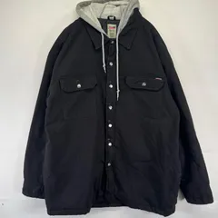 古着 ディッキーズ Dickies ジャケット フルジップ ダック レイヤード 中綿 胸ポケット フーディー 大きいサイズ 2XL  ブラック系 メンズ
