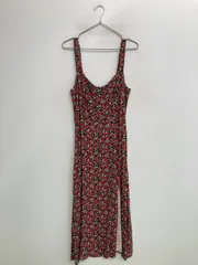 ZARA ザラ ワンピース USA M レッド 花柄・ボタニカル柄 袖なし ミモレ・半端丈 タイト
