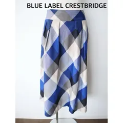 BLUE LABEL CRESTBRIDGE　ブルーレーベルクレストブリッジ    クレストブリッジチェッククロッシングツイルタックフレアスカート　2023-2024年製　定価29700円　38　ブルー　カジュアル　キレイめ　送料込み   6466646