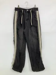 デニムパンツ M ブラック フルレングス 無地 ライン柄 ワイド・ルーズ ストレート レギュラー ウエストゴム・紐 ヴィンテージ