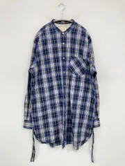 BEAMS ビームス シャツ/ブラウス L ブルー コットン チェック柄 ロング丈 長袖 スタンドカラー
