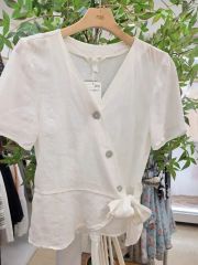 美品 Lisette コットンリネン プルオーバーブラウス ライトベージュ 36