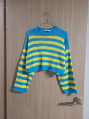 ZARA ブルー イエロー ストライプ クロップド ニット