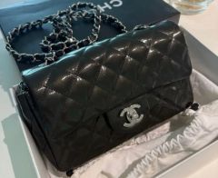 CHANEL ショルダーバック ダブルチェーン2way ブラック エナメル 