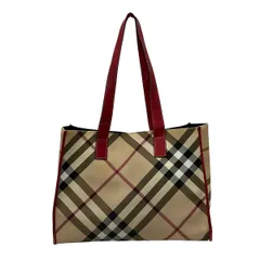 Burberry LONDON(バーバリーロンドン) トートバッグ - ベージュ×レッド×黒 チェック柄 レザーのサムネイル