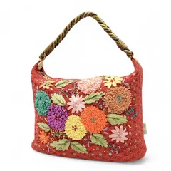 Think Bee! シンクビー ハンドバッグ ミニバッグ ポーチ 花柄 立体 刺繍 ビーズ レッド 赤 上品 大人可愛い 華やか 普段使い