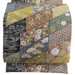 バティック パッチワーク半幅帯 リバーシブル（玉虫カラー無地