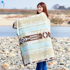 萩原 タオルブランケット 約100×178cm 「ラファ」 綿100% アウトドア ビーチタオル ひざ掛け 大判 厚手 ネイティブ柄
