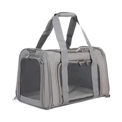 BTtime ペットキャリーバッグ 猫用キャリングバッグ 折りたたみ式 ペットキャリー 中・大型猫用・小型犬 飛び出し防止 傷防止 ベルト脱着可 洗えるマット 通気性 軽量 大容量 耐荷重9KG お出かけ/旅行/ドライブ/防災/避難用 (グレー)