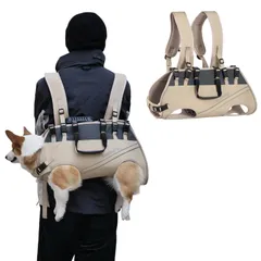 TOUCHDOG 犬用リュックサック 大型犬対応 ハンズフリー設計 6点式安全ベルト構造 防水＆反射素材 通気性 ペットキャリー リュック 犬 散歩や登山に最適 (カーキ色です, S)のサムネイル