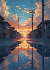 2683 어두운 석양 하늘과 조용한 거리 풍경 emo 애니메이션 애니메이션 스타일 향수 풍경화 아트 포스터 인테리어 A2 수경 환상적인 복고풍 그림 벽걸이 치유 카페 스타일 리모델링 신생활 선물 선물
