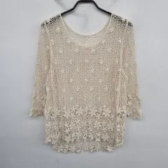 レディース55 size エンブロイダリー メッシュ ニット