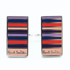T05-k015 Paul Smith ポールスミス ストライプ メタル カフスボタン カフリンクス シルバー/マルチカラーのサムネイル