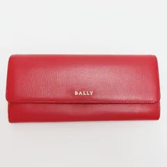 S01-k031 BALLY バリー ロゴプレート ホック レザ― 二つ折り長財布 レッドのサムネイル
