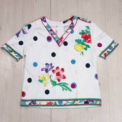 S02-k042 LEONARD レオナール フラワー柄 コットン 半袖Tシャツ カットソー トップス L マルチカラー LEONARD - LEONARD SPORT レオナールスポーツ フラワー柄 コットン