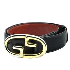 GUCCI Old Gucci GG Buckle Leather Women's Belt 65/26 Black/Gold K2512-k023
