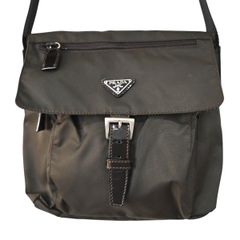 鑑定済】PRADA カーキ系 ショルダーバッグ クロスボディ 三角ロゴ