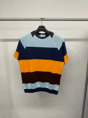 (L) メンズ MSGM コットン カラーブロック ストライプ 半袖 Tシャツ ショートスリーブ