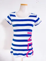 (正規品/新品) adidas NEO ボーダー柄 ラウンドネック 半袖Tシャツ (レディース M)