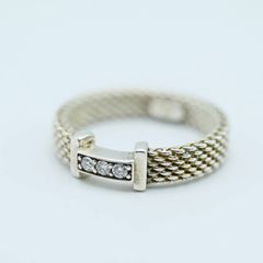ウノアエレ（UNOAERRE）メッシュ18K 2トーン ハーフ&ハーフ リング 