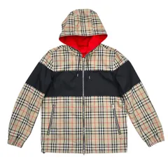 BURBERRY バーバリー ノバチェック リバーシブル コットン ジップアップ フ―ディー ジャケット S ベージュ/レッド S2601-k075