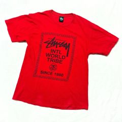 STUSSY ショーンロゴ DJ プリント Tシャツ M 赤 00s ゆるだぼ - メルカリ