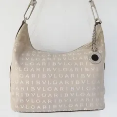 S02-k079 BVLGARI ブルガリ ロゴマニア キャンバス/レザ― ワンショルダーバッグ ベージュ/ブラウン
