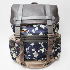 DOLCE＆GABBANA ドルチェ＆ガッバーナ フラワー柄 キャンバス/レザ― バックパック リュック ネイビー/ベージュ/グレー S07-k028のサムネイル
