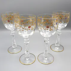 希少/美品 Baccarat オールドバカラ 草花文ワイングラス 4客セット 金彩 エナメル彩 約20.5cm S2602-t021SG 