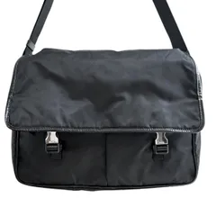 PRADA プラダ ロゴプレート ナイロン/レザー メッセンジャー ショルダーバッグ ブラック T2604-k001
