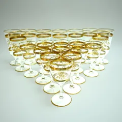 Moser モーゼル 金彩ワイングラス 20点セット (約15.5cm×9点、約13cm×11点） ヴィンテージ T2602-t028 Moser モーゼル 金彩ワイングラス 20点セット (約15.5cm×9点、約13cm
