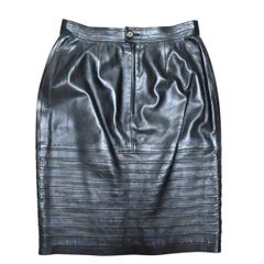 美品 LOEWE レザースカート ナッパレザー 刻印ボタン アナグラム 黒 38