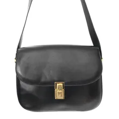 CELINE セリーヌ 馬車金具 フラップ レザー ショルダーバッグ ブラック/ゴールド K2604-k016
