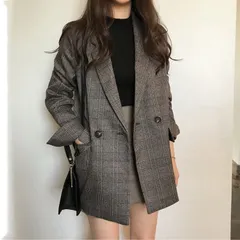 送料無料 アウター ジャケット トップス レディース チェック ゆったり 暖かい 長袖 羽織り V襟 前開き 通勤 OL スーツ