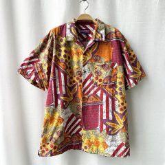 着物リメイク品☆正絹100% 半袖オープンカラーシャツ - メルカリ