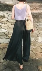 ワイドレッパンツ ガウチョ シフォン ロングパンツ スカーチョ