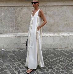 カルバンクライン フリルVネックフレアスカートワンピース ロング