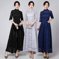 送料無料 パーティードレス レディース ロング丈 ドレス 長袖 総柄 ワンピース 大きいサイズ 結婚式 二次会 お呼ばれ 演奏会 披露宴 女子会 可愛い 着痩せ おしゃれ シンプル きれい 裏地付き パーティー 20代 30代 40代