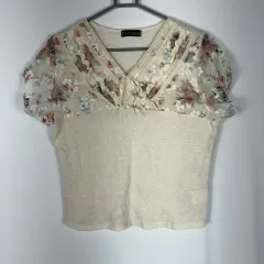 フラワーメッシュ半袖ニット