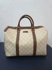 グッチ GUCCI ボストンバッグ GGスプリームPVC レザー 茶色 トラベル