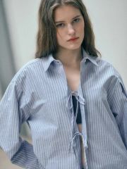 新品 PARTIMENTO WOMEN ストライプ リボン シャーリング シャツ - メルカリ