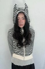 1jinnstudioストライプ 猫耳フード付きパーカー - メルカリ