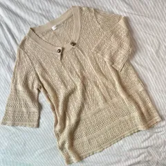 ヴィンテージ パール ボタン ギャル クロシェ ニット