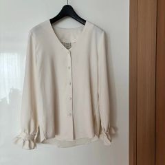 美品 ノーブル 25SS エステルダブルクロスカーデブラウス ホワイト