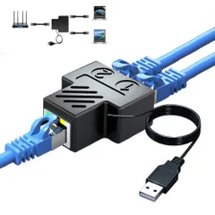 Cat6、Cat7用 エクステンダープラグ 8P8C イーサネットソケットコネクタ LANインターフェイス 同時オンライン化 USB電源ケーブル RJ45ポート - USB デュアルメス 1~2 ネットワークスプリッターアダプター RJ45 Wuedozue