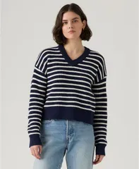 リーバイス レディース アウター ニット・セーター Vネック セーター Levis Womens Reese VNeck Long Sleeve Sweater Parisienne Stripe Pのサムネイル