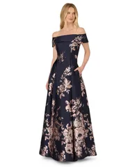 アドリアナ パペル レディース トップス ワンピース フラワー柄 プリント フラワー Adrianna Papell Womens Floral Print OffTheShoulder Dress NavyBlush ネイビー